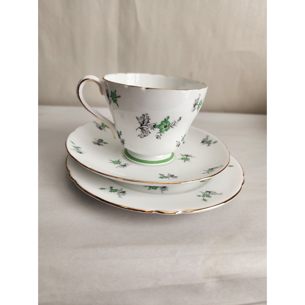 Shelley England Charm 13752 Fine Bone China Teacup Saucer Plate Trio Set
